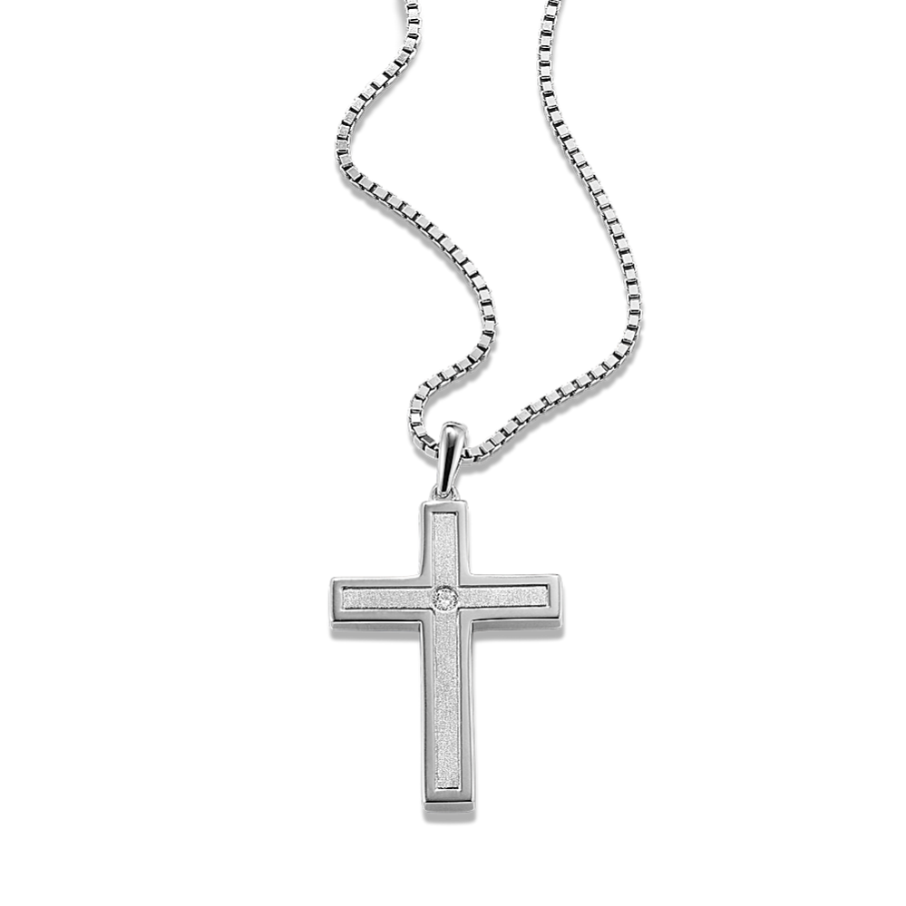 Mens silver cross necklace clearance with diamonds