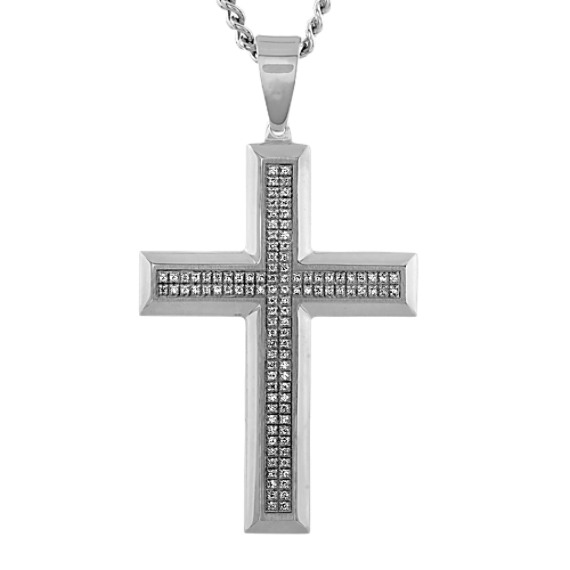 24 in Mens Diamond Cross Pendant in Stainless Steel