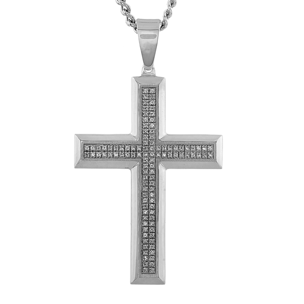 24 In Mens Diamond Cross Pendant In Stainless Steel Shane Co   24 In Mens Natural Diamond Cross Pendant In Stainless Steel 41094677 M &&fmt=png Alpha&wid=999&hei=999