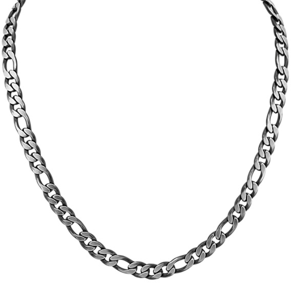 24 in Mens Stainless Steel Figaro Chain with Black Ionic Plating (10mm)