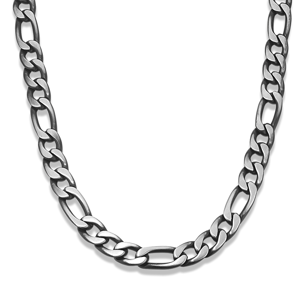 24 in Mens Stainless Steel Figaro Chain with Black Ionic Plating (10mm)