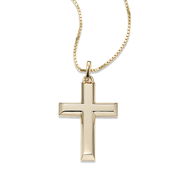 Beveled Edge 14K Yellow Gold Cross Pendant