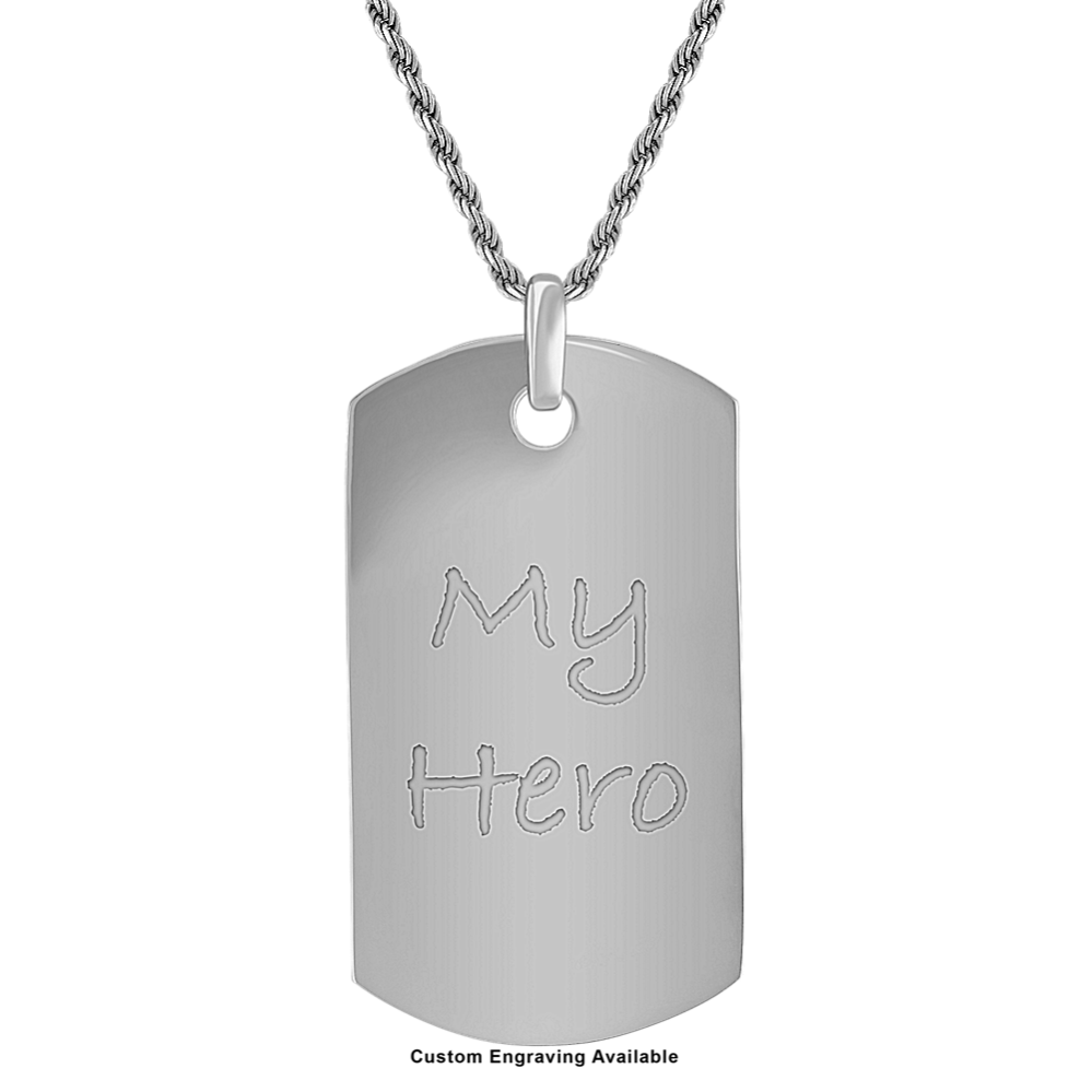 24 inch Mens Sterling Silver Dog Tag Necklace