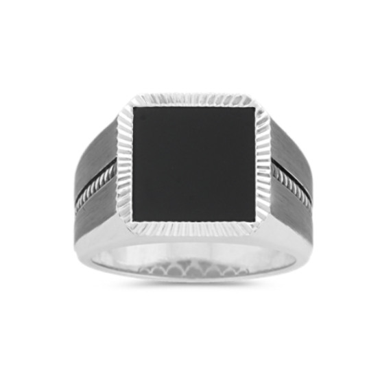 Black Agate Mens Ring in Sterling Silver | Shane Co.