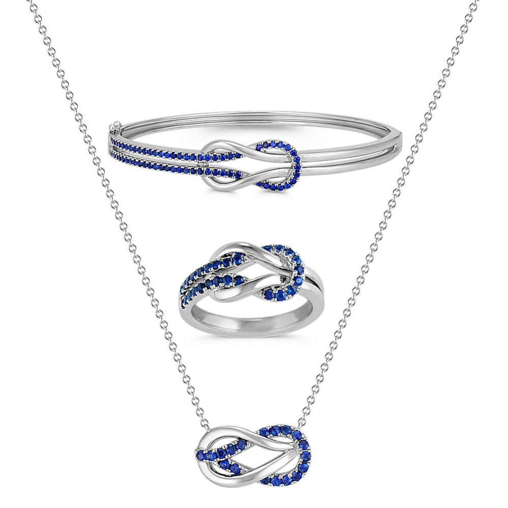Blue Sapphire Bracelet Ring and Necklace Matching Set