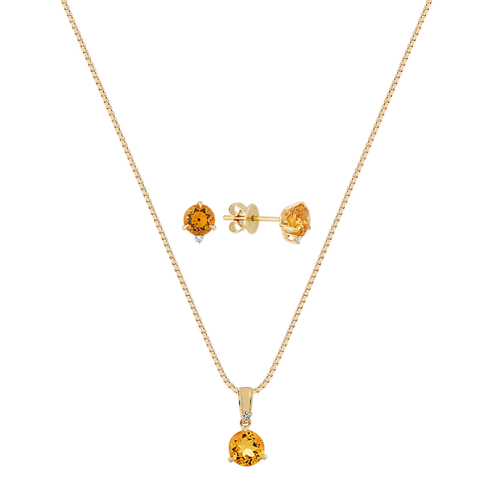 Citrine Earrings and Pendant Matching Set