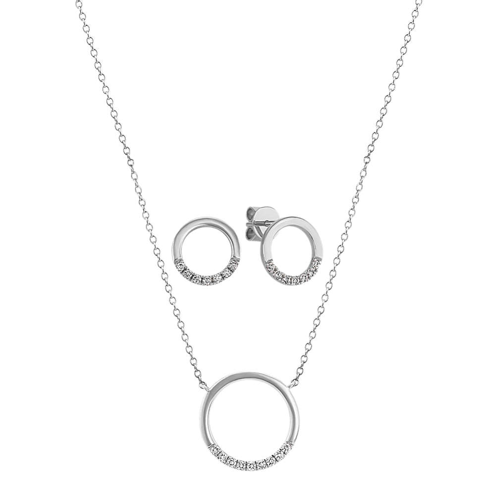 Diamond Circle Pendant and Earrings Matching Set