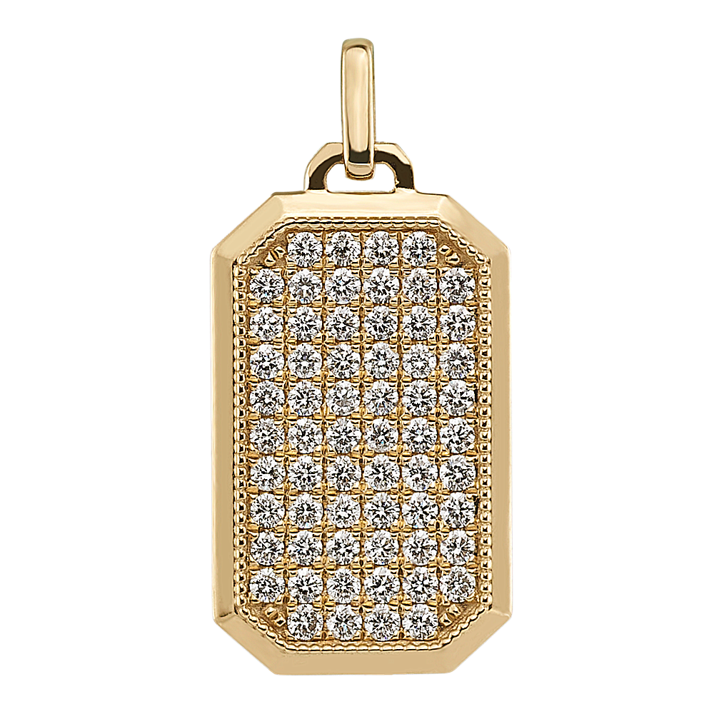 14K Gold Diamond Dog Tag Charm Pendants 