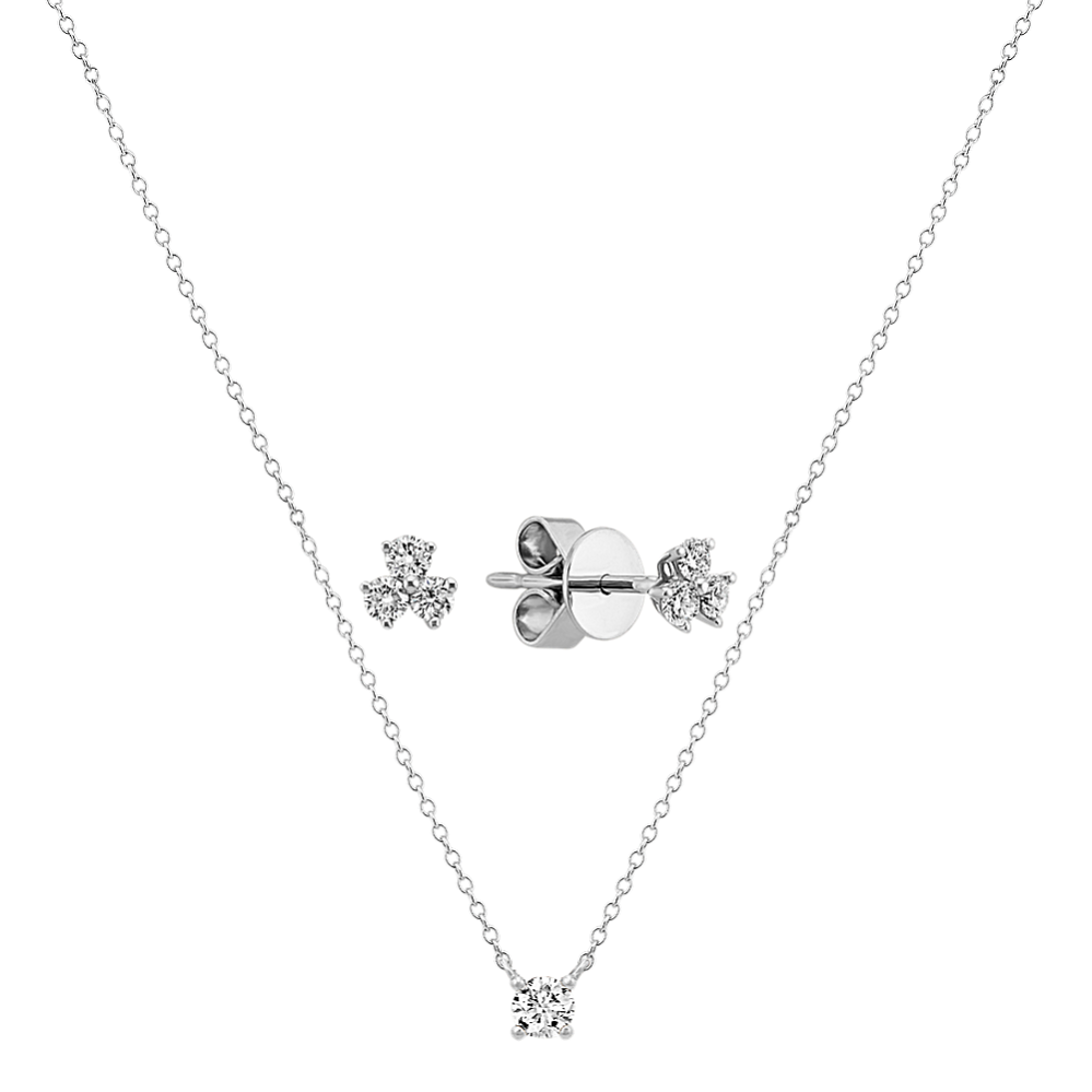 Diamond Earrings and Pendant Matching Set