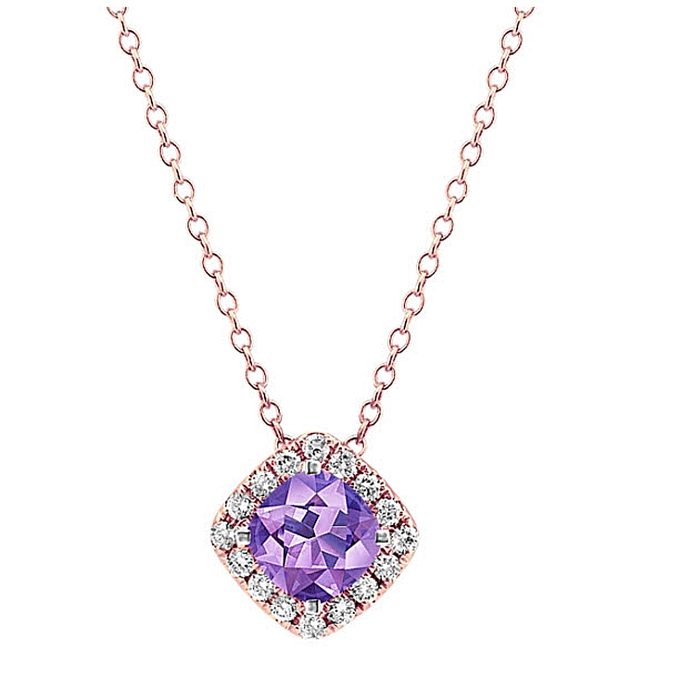 Natural Lavender Sapphire Necklace Rose Gold Halo Diamond Pendant