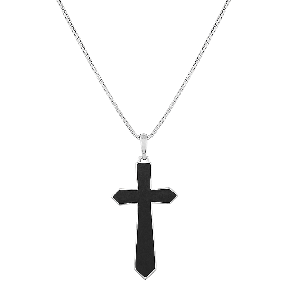 Mens Cross Pendant in Sterling Silver (20 in) Shane Co.