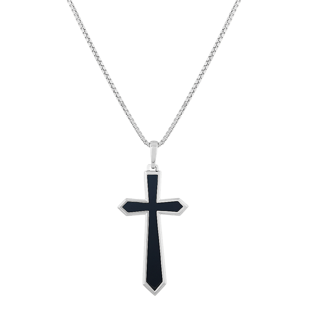 Mens Cross Pendant in Sterling Silver (20 in)