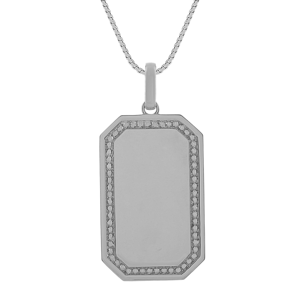 Mens Dog Tag Necklace in 14k White Gold 24 in Shane Co