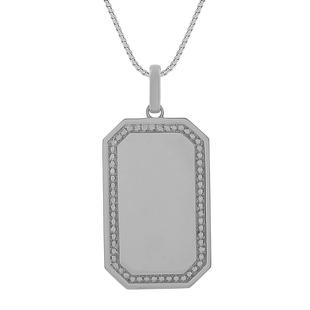 Mens Dog Tag Necklace in 14k White Gold (24 in)