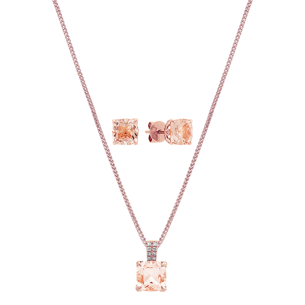 Morganite Earrings and Pendant Matching Set