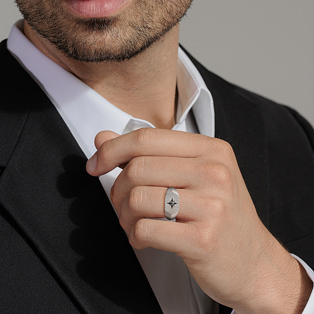 North Star Black Sapphire Signet Ring (2.5mm) | Shane Co.