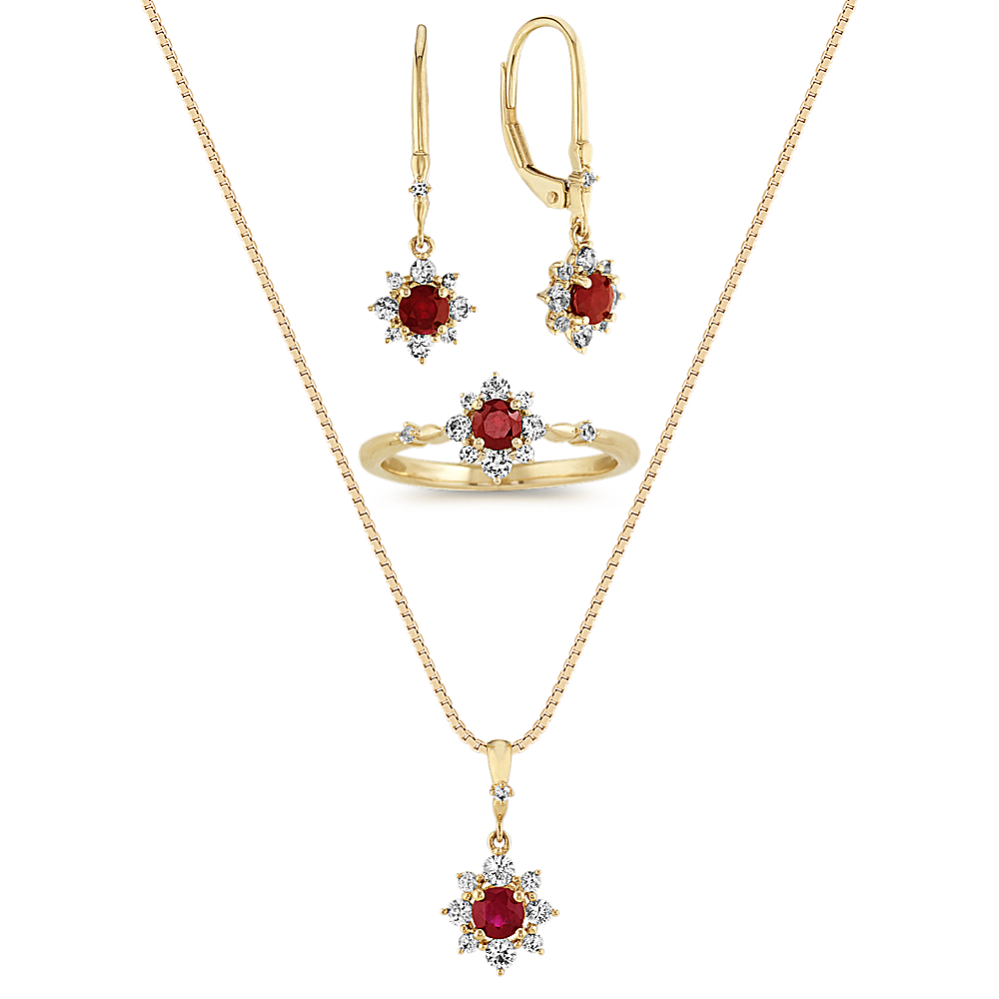 Ruby Earrings Ring and Pendant Matching Set