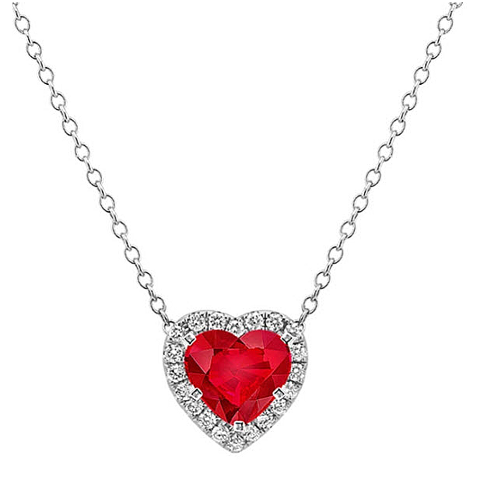 Ruby and Natural Diamond Heart-Shaped Pendant (22 in)