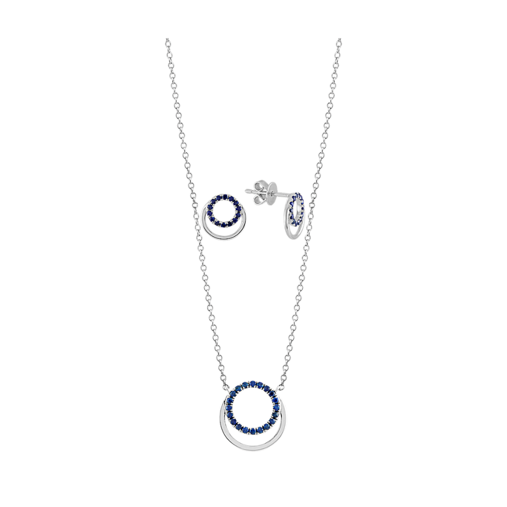 Traditional Blue Natural Sapphire Earrings and Necklace Matching Set