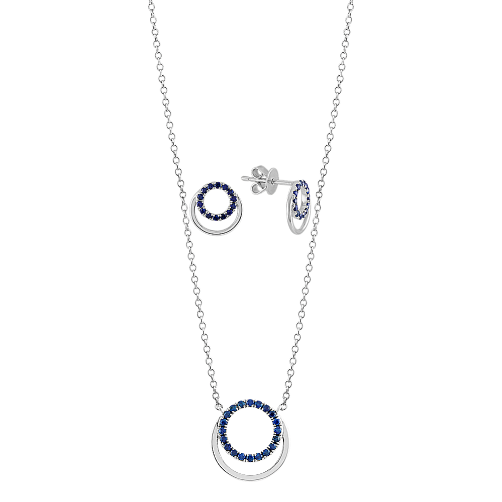Traditional Blue Sapphire Earrings and Necklace Matching Set