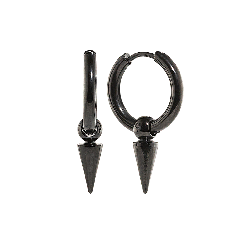 Spike Hoop Earrings in Stainless Steel with Black Ionic Plating