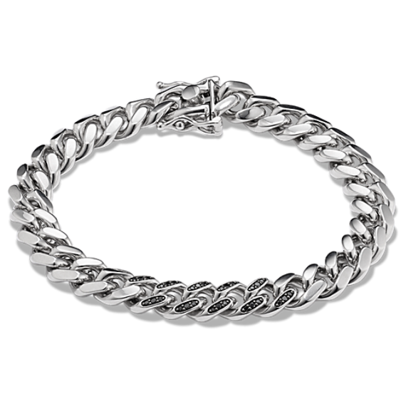 8'' Black Diamond Station Curb Bracelet (9.5mm)