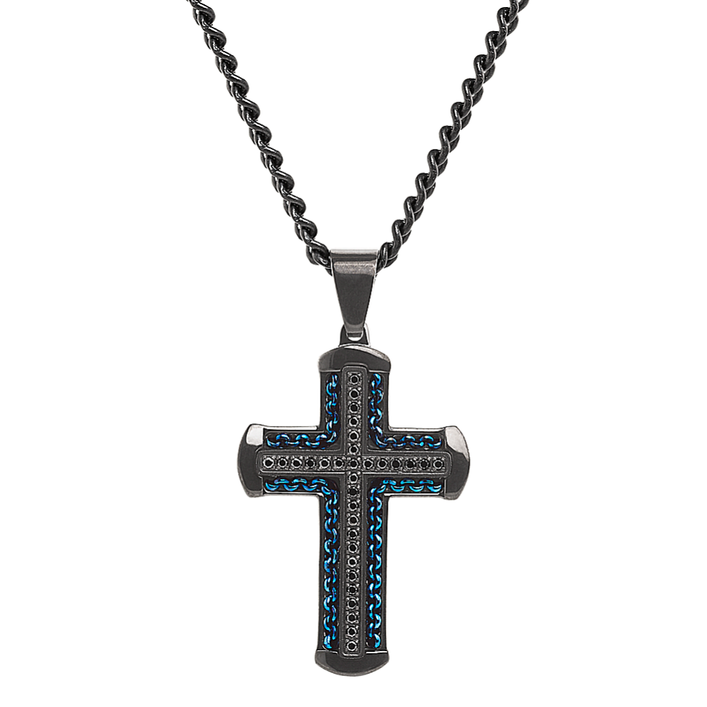 Black Diamond and Black Ionic Plated Stainless Steel Cross (24 in)