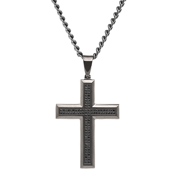 Black Diamond and Black Ionic Plated Stainless Steel Cross (24'')