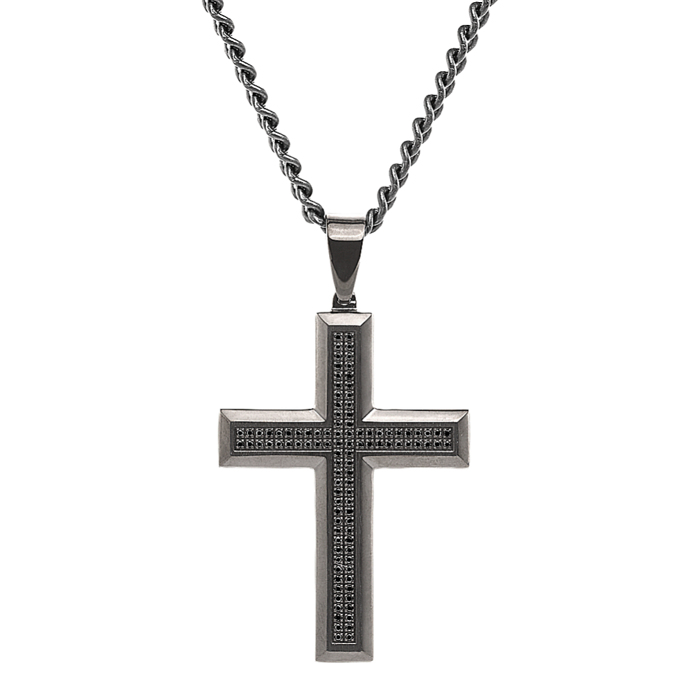 Black Diamond and Black Ionic Plated Stainless Steel Cross (24 in)