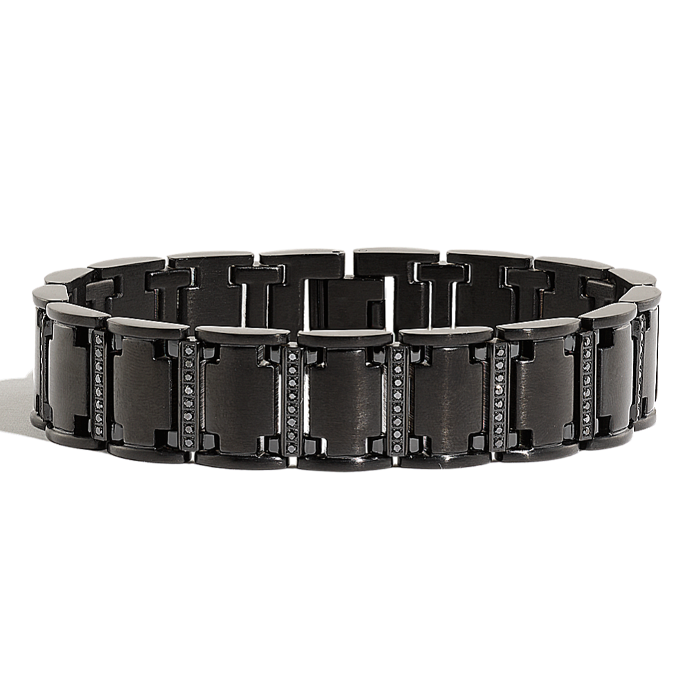 Black Diamond with Black Ionic Plating Bracelet in Stainless Steel (8.5 in)