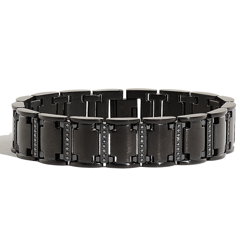 Black Diamond with Black Ionic Plating Bracelet in Stainless Steel (8.5'')