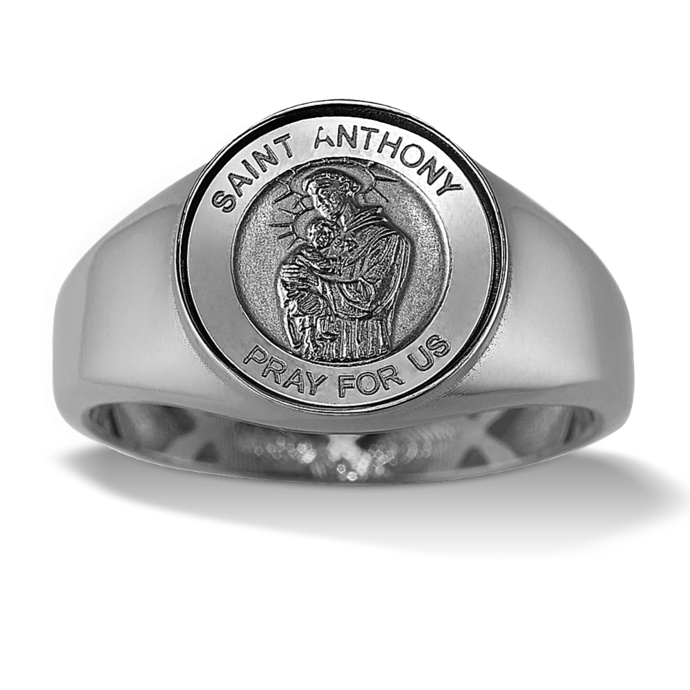 Saint Anthony Signet Ring in 14K White Gold