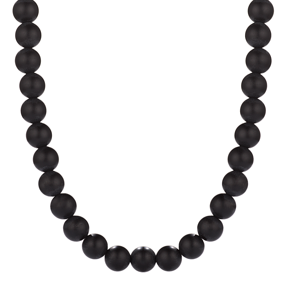 20 in Mens Black Agate Beaded Necklace (6mm)