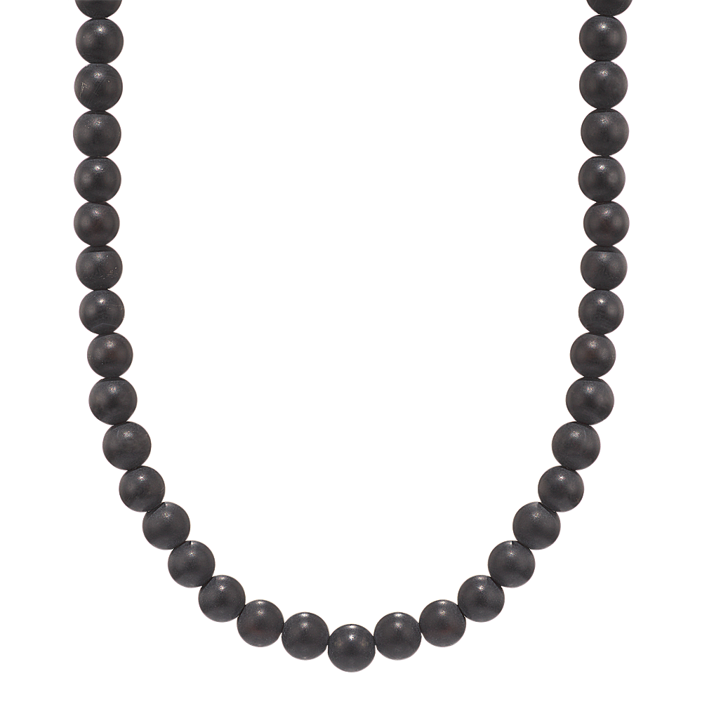 22 in Mens Black Agate Beaded Necklace (6mm)