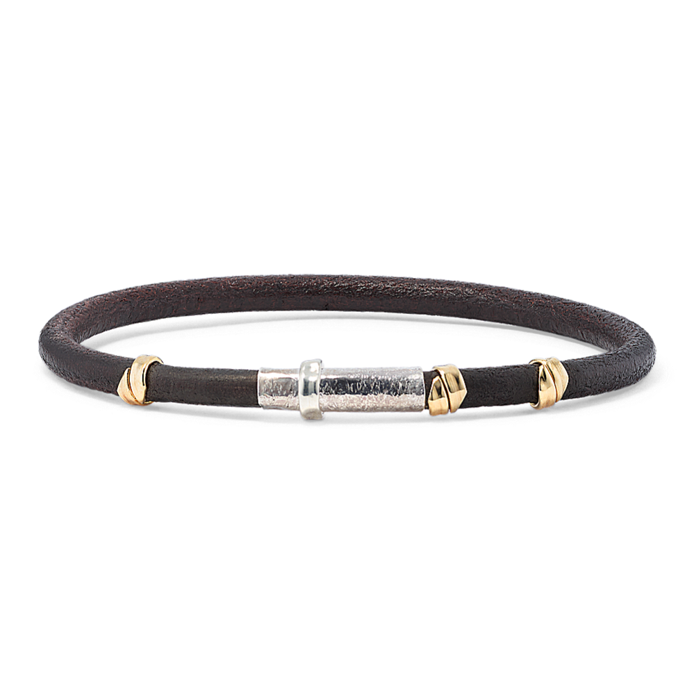 Adam Leather Bracelet with Silver & Gold Accents
