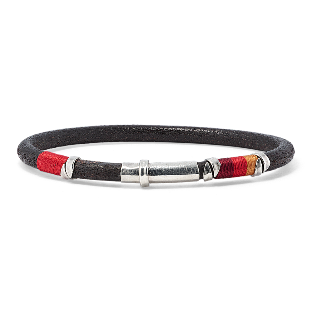 Fire Elements Leather Bracelet with Silk & Silver