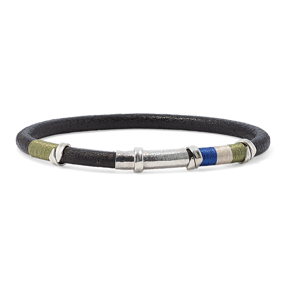 Earth Elements Leather Bracelet with Silk & Silver