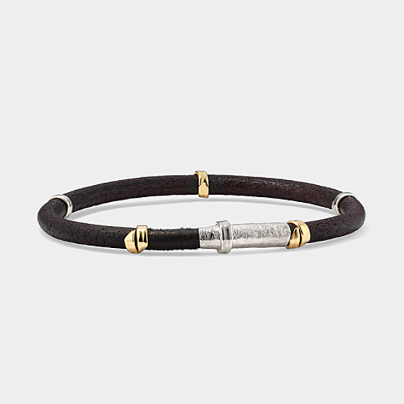 Caleb Leather Bracelet with Silver & Gold Accents