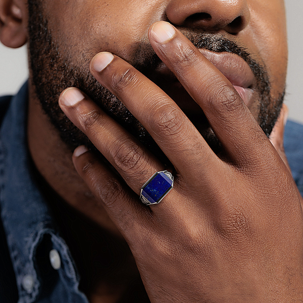 Rectangle Shape Blue Stone Ring| Lapis Lazuli Sterling Silver Ring| Men’s Signet Ring | Sterling Silver Ring deals Men’s Ring| Husband Gifts Ring