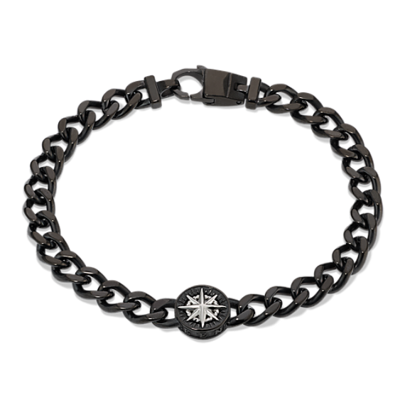 8.5'' Black Stainless Steel Compass Bracelet