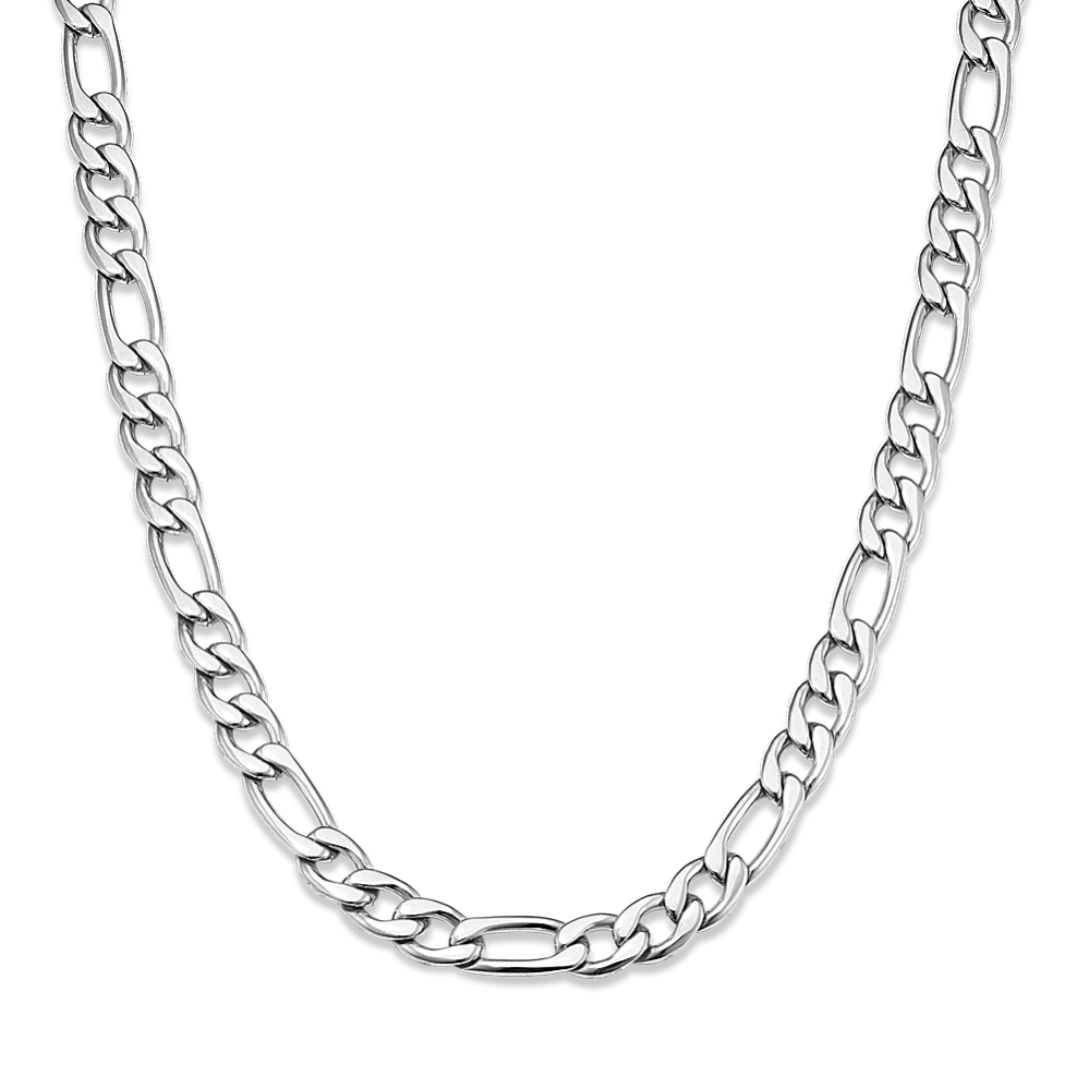 Sale stainless Steel Figaro Chain with Lab Diamond Initial Charm