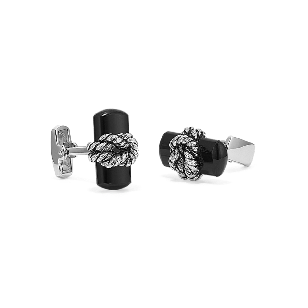 Knotted Onyx Cufflinks in Sterling Silver