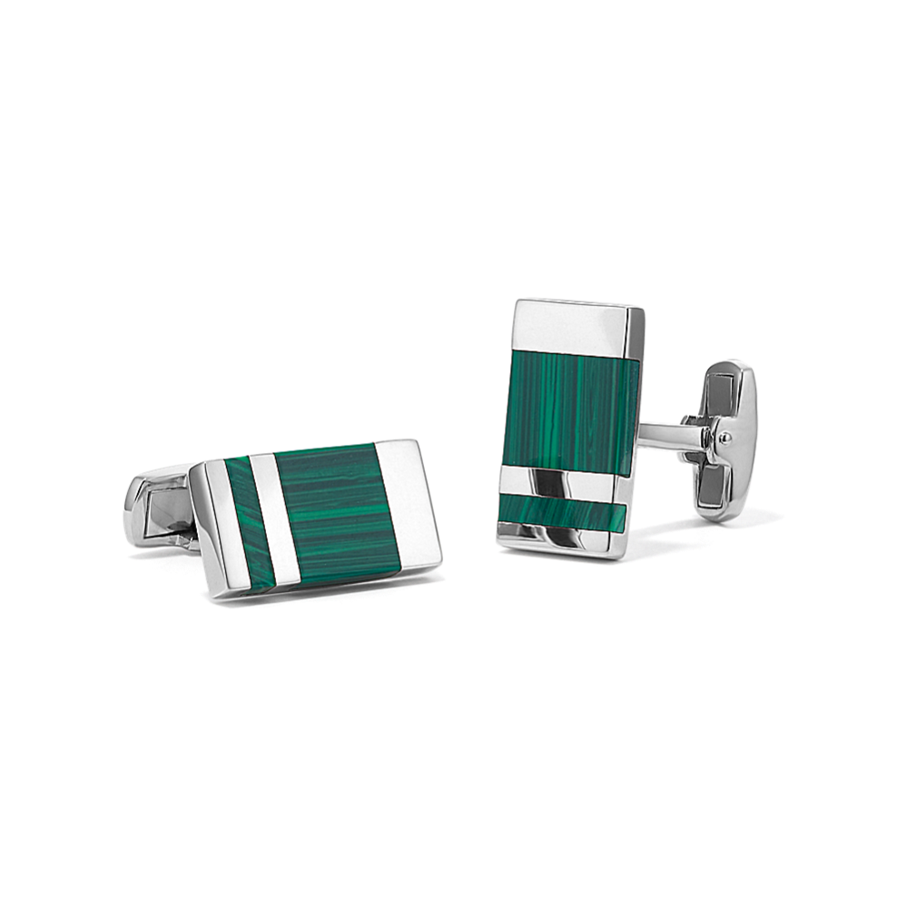 Malachite Cufflinks in Sterling Silver