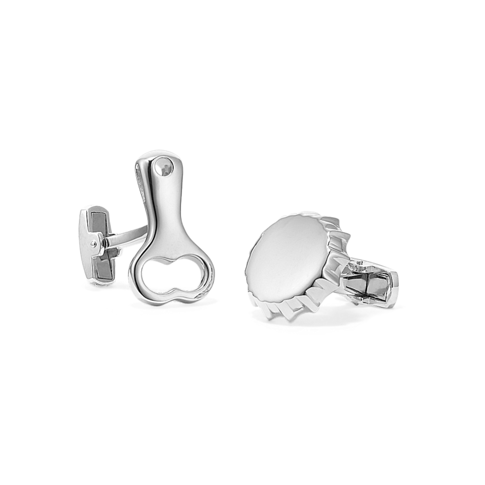 Bottle Opener & Cap Cufflinks in Sterling Silver