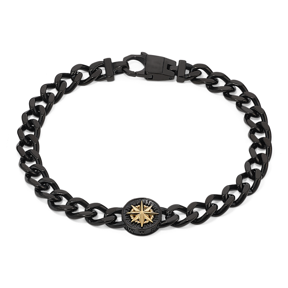 8.5'' Black Stainless Steel Compass Bracelet
