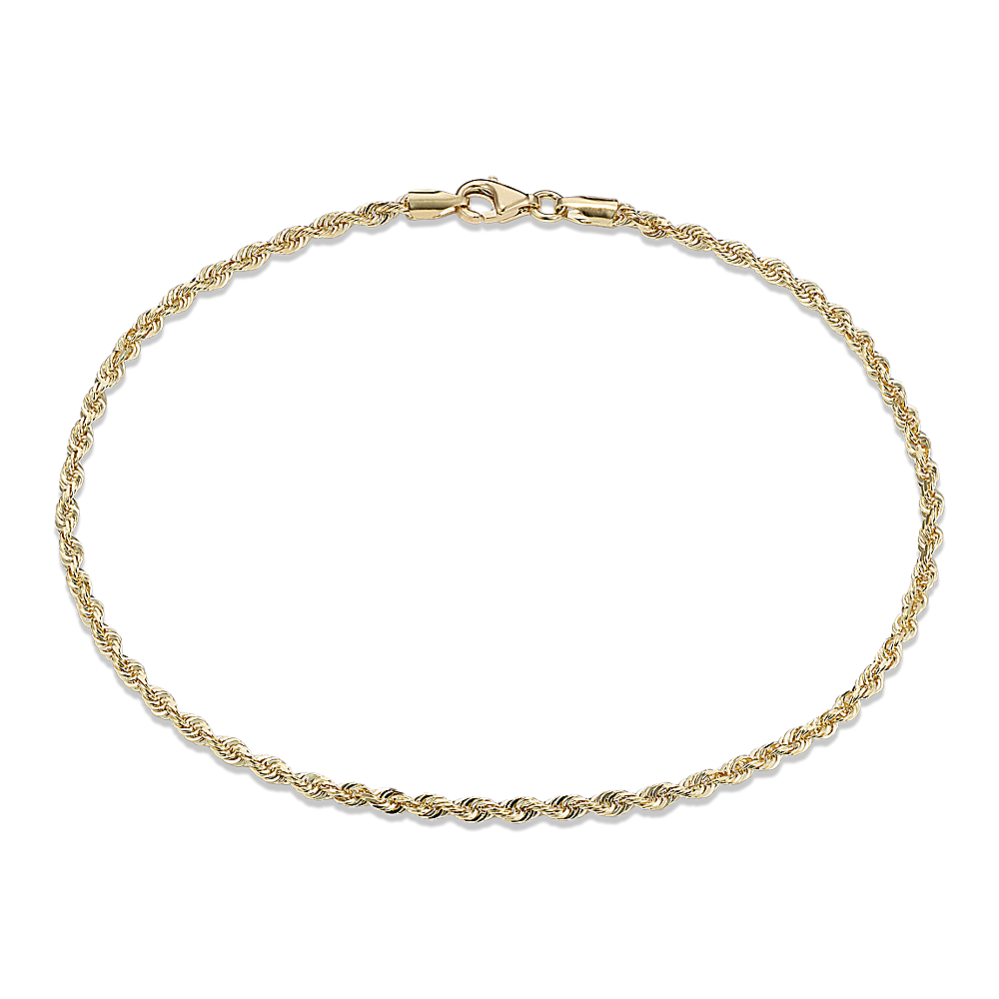 9'' 14K Yellow Gold Rope Chain Bracelet (2.5mm)