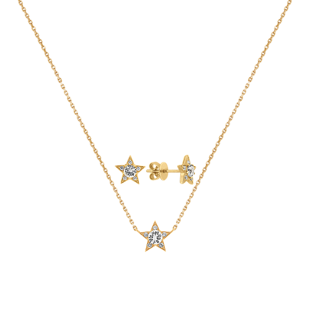 Astra White Natural Natural Sapphire Star Necklace and Earrings Set